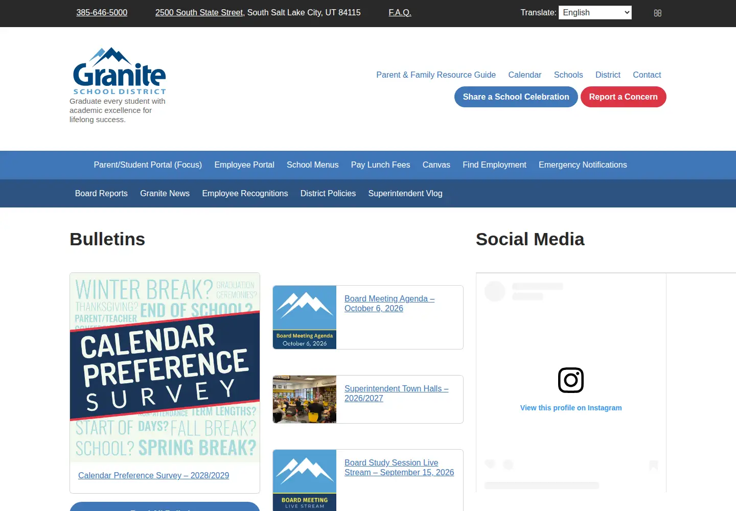 Captured homepage of graniteschools.org in the current scan