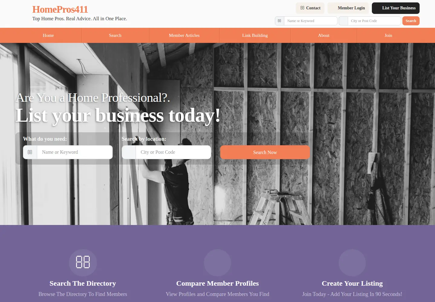Screenshot of homepros411.com