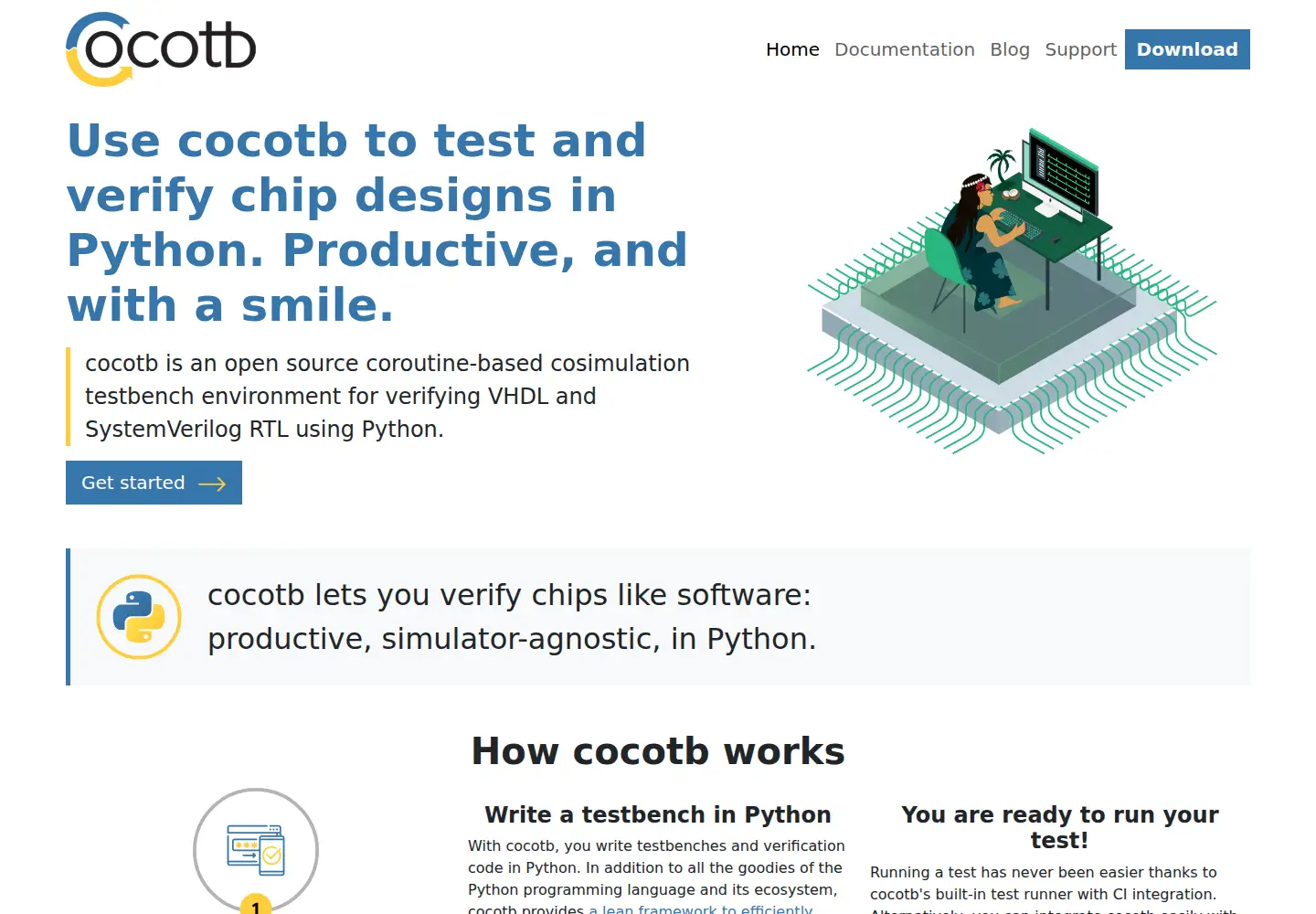Captured homepage of cocotb.org in the current scan