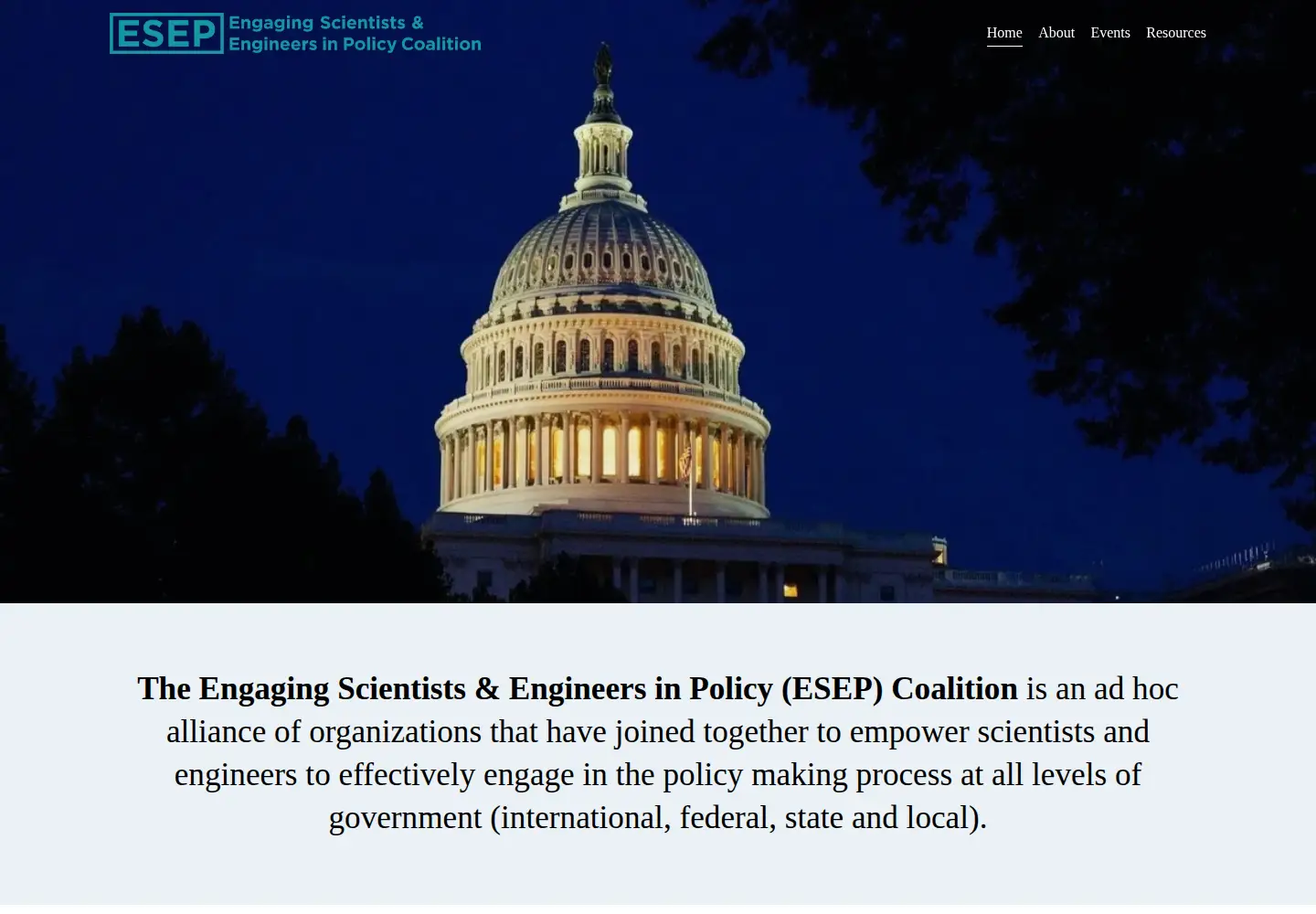 Captured homepage of science-engage.org in the current scan