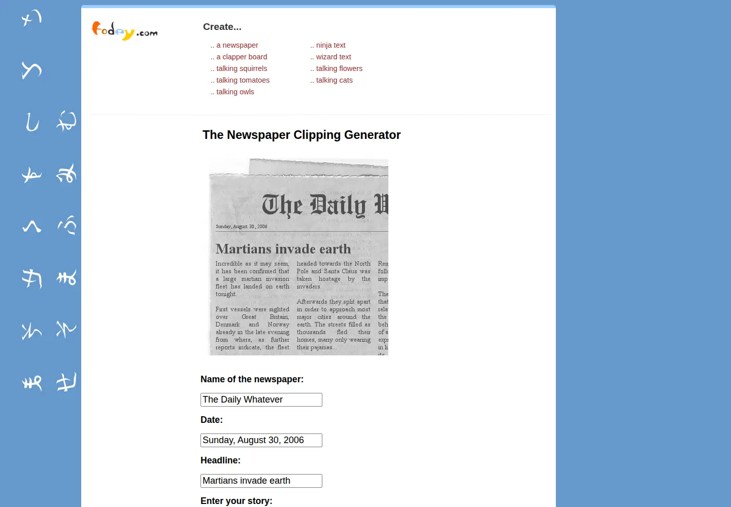 Captured homepage of fodey.com in the current scan