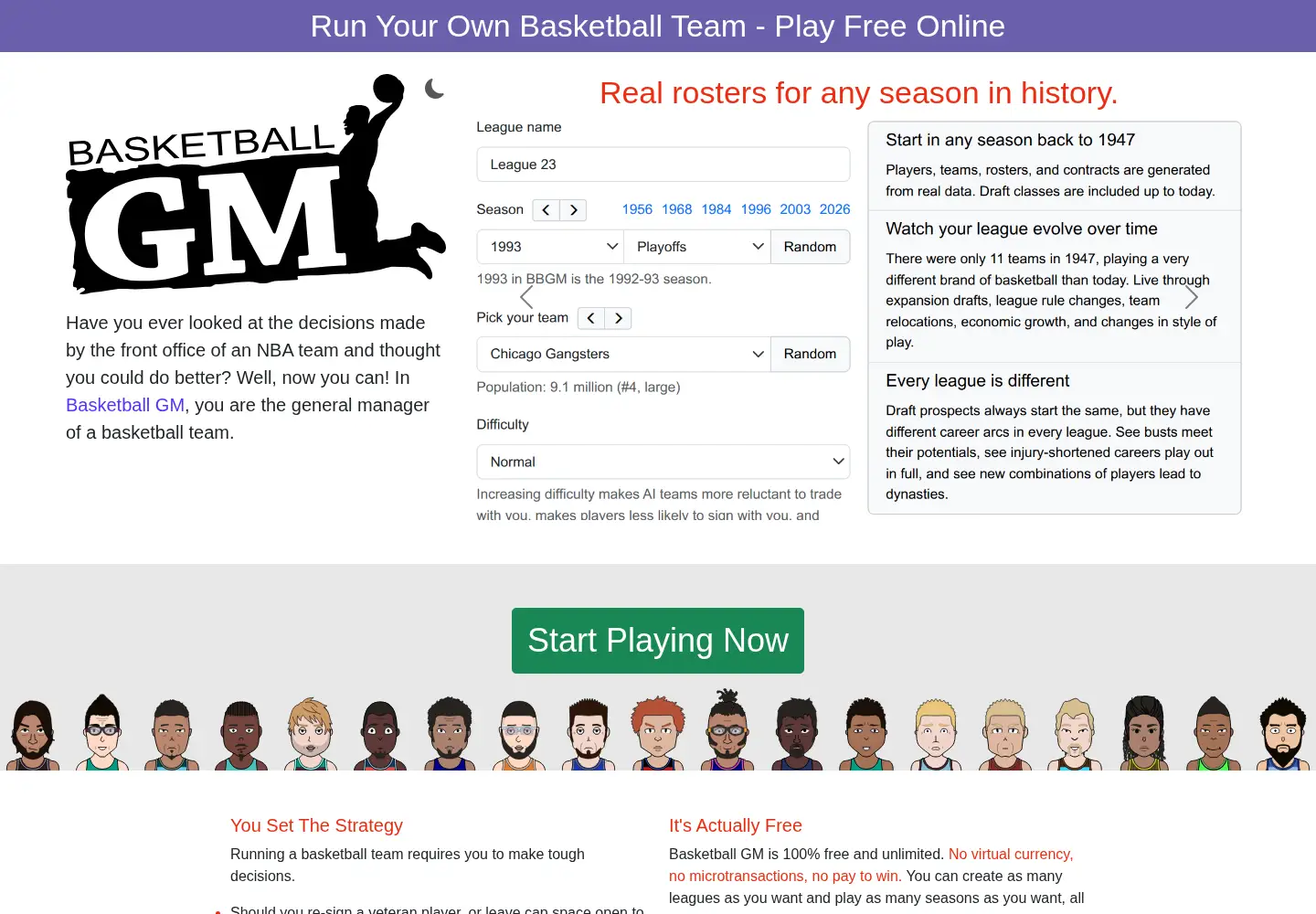 Captured homepage of basketball-gm.com in the current scan
