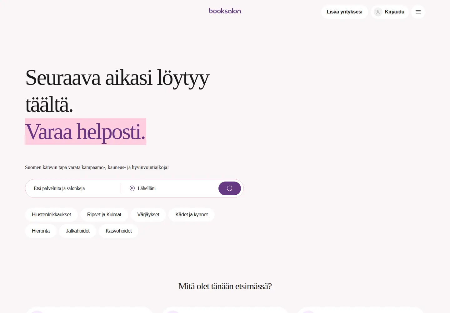 Captured homepage of booksalon.fi in the current scan