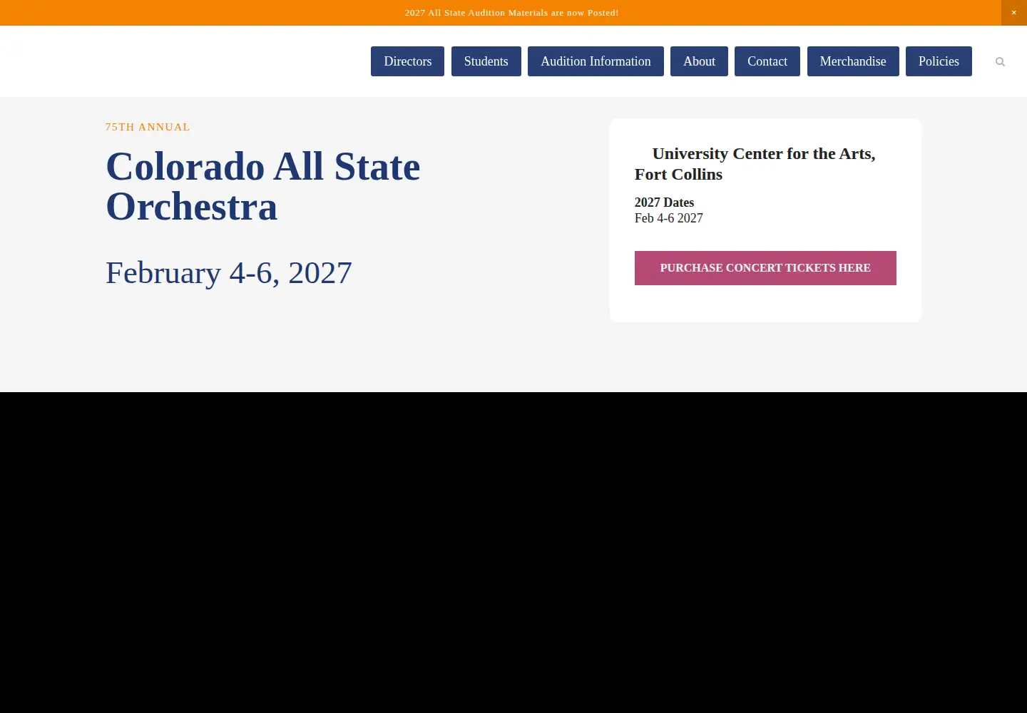 Captured homepage of coloradoallstateorchestra.org in the current scan