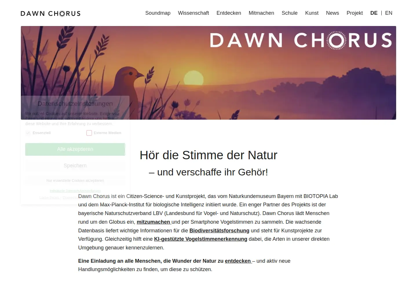 Screenshot of dawn-chorus.org