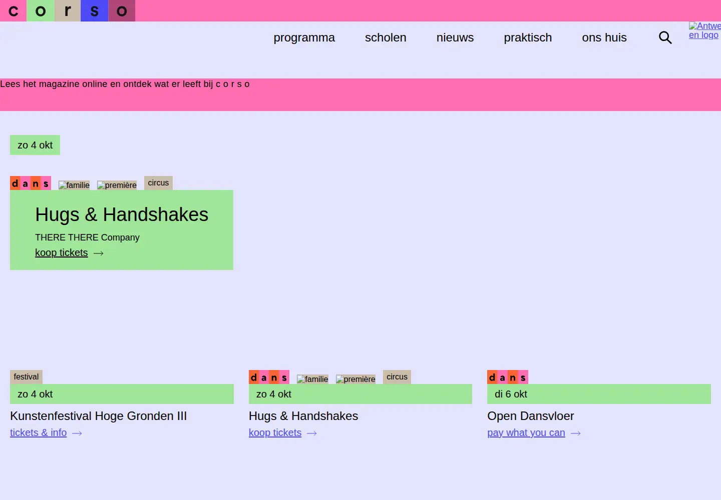 Screenshot of corso.be
