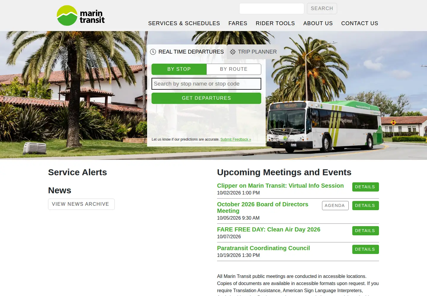 Captured homepage of marintransit.org in the current scan