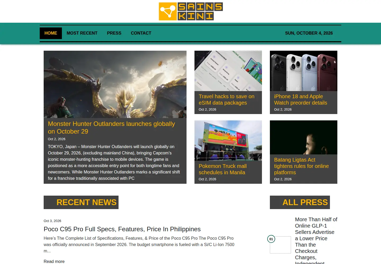 Screenshot of sainskini.com