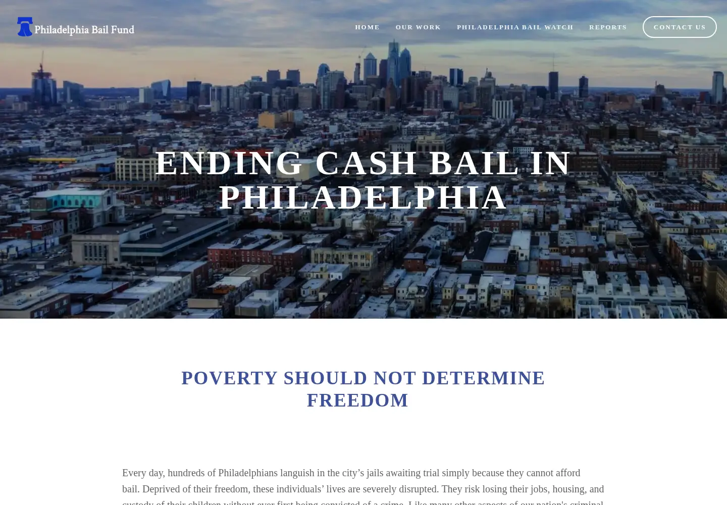 Captured homepage of phillybailfund.org in the current scan