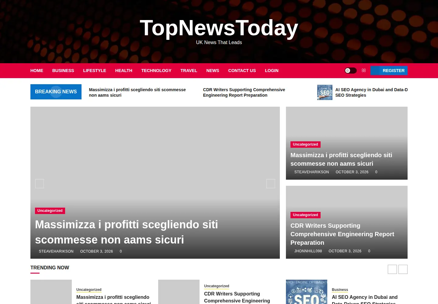 Captured homepage of topnewstoday.uk in the current scan