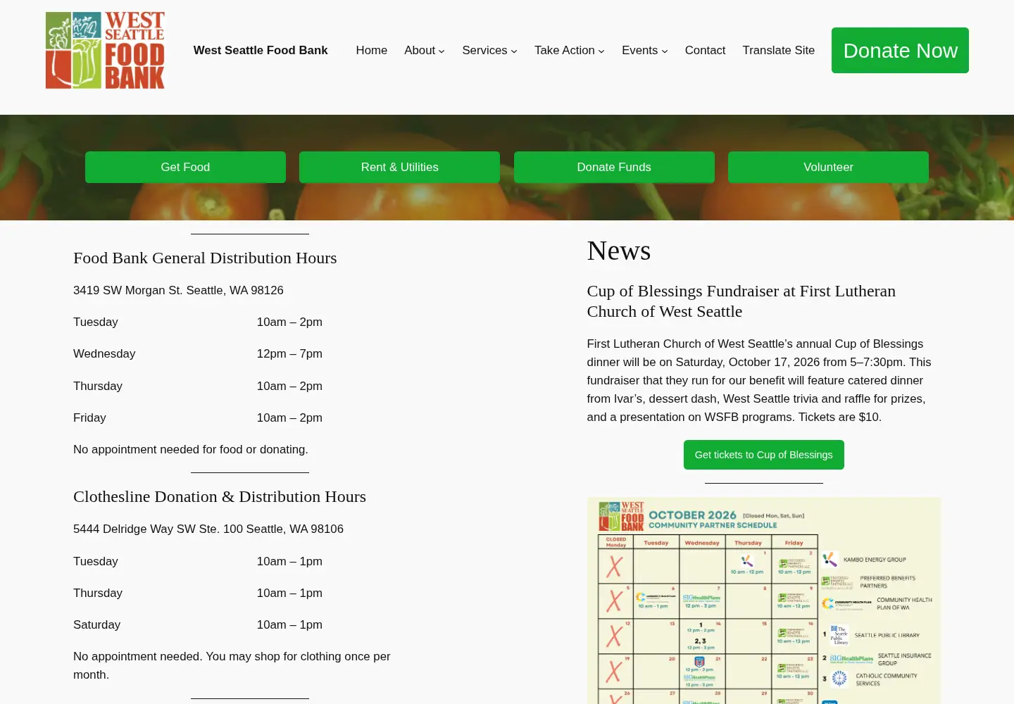 Captured homepage of westseattlefoodbank.org in the current scan