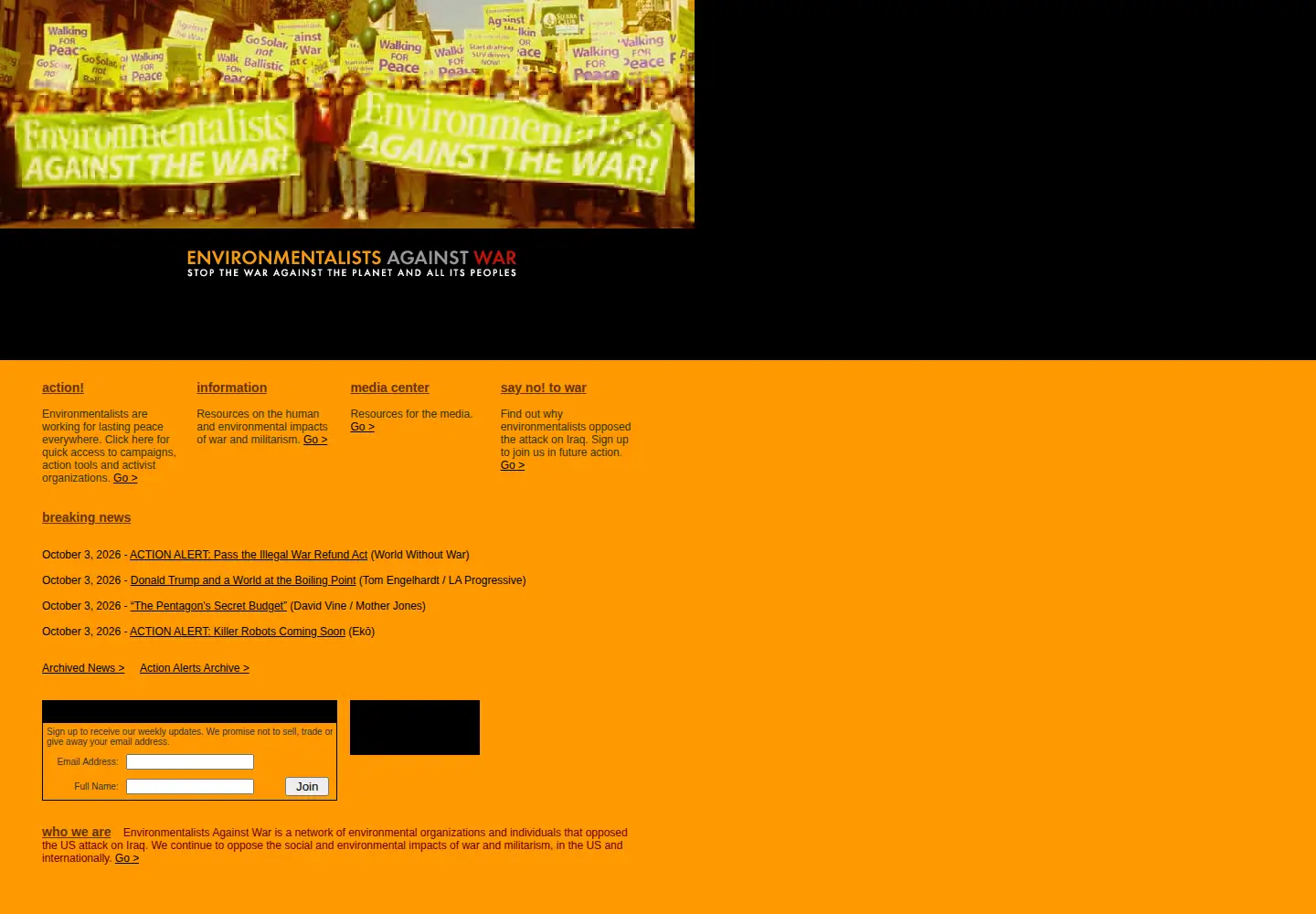 Screenshot of envirosagainstwar.org
