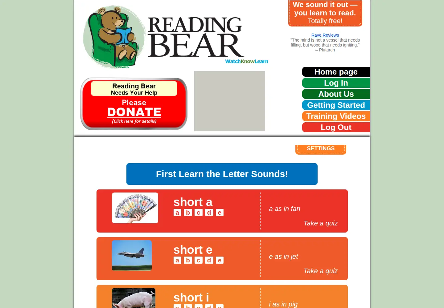 Screenshot of readingbear.org