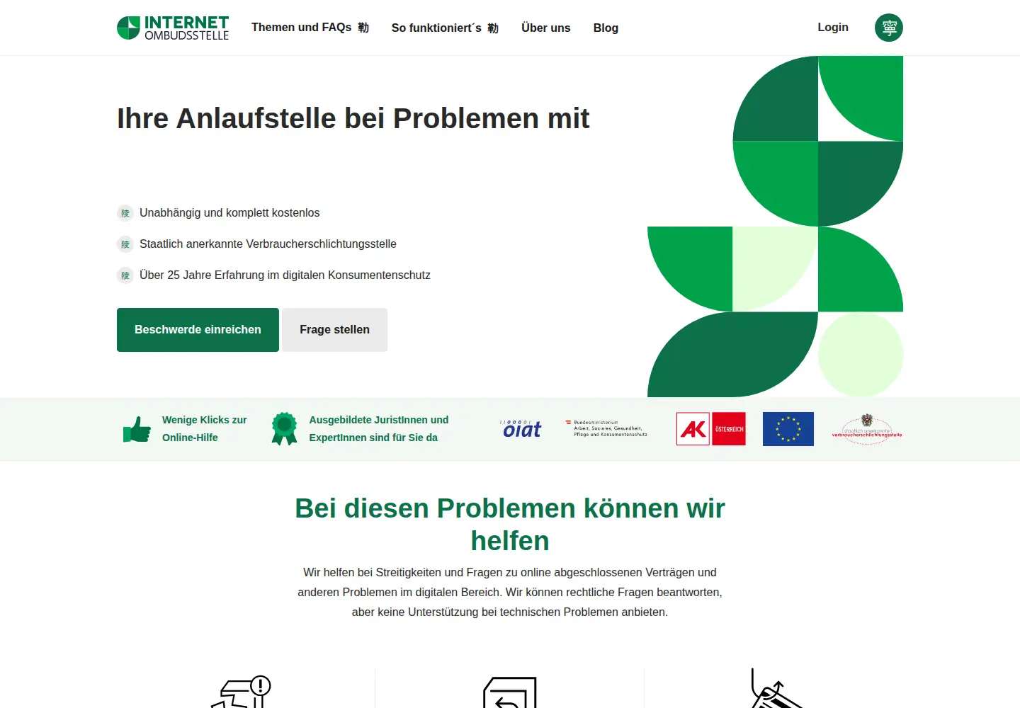 Captured homepage of ombudsstelle.at in the current scan