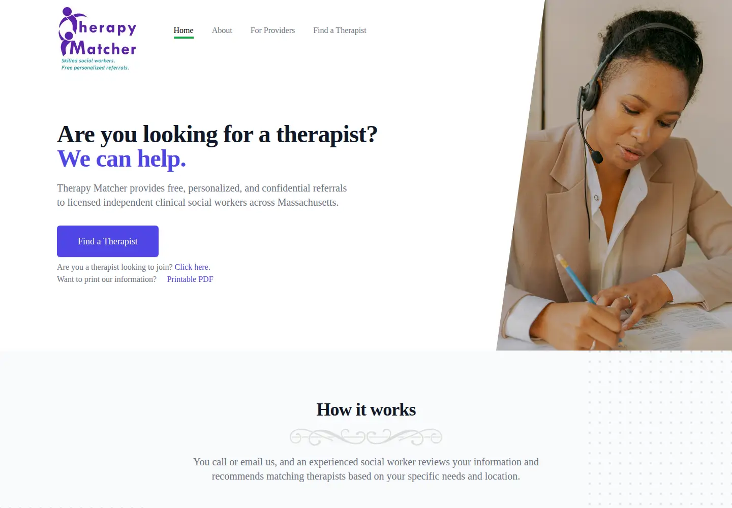 Screenshot of therapymatcher.org