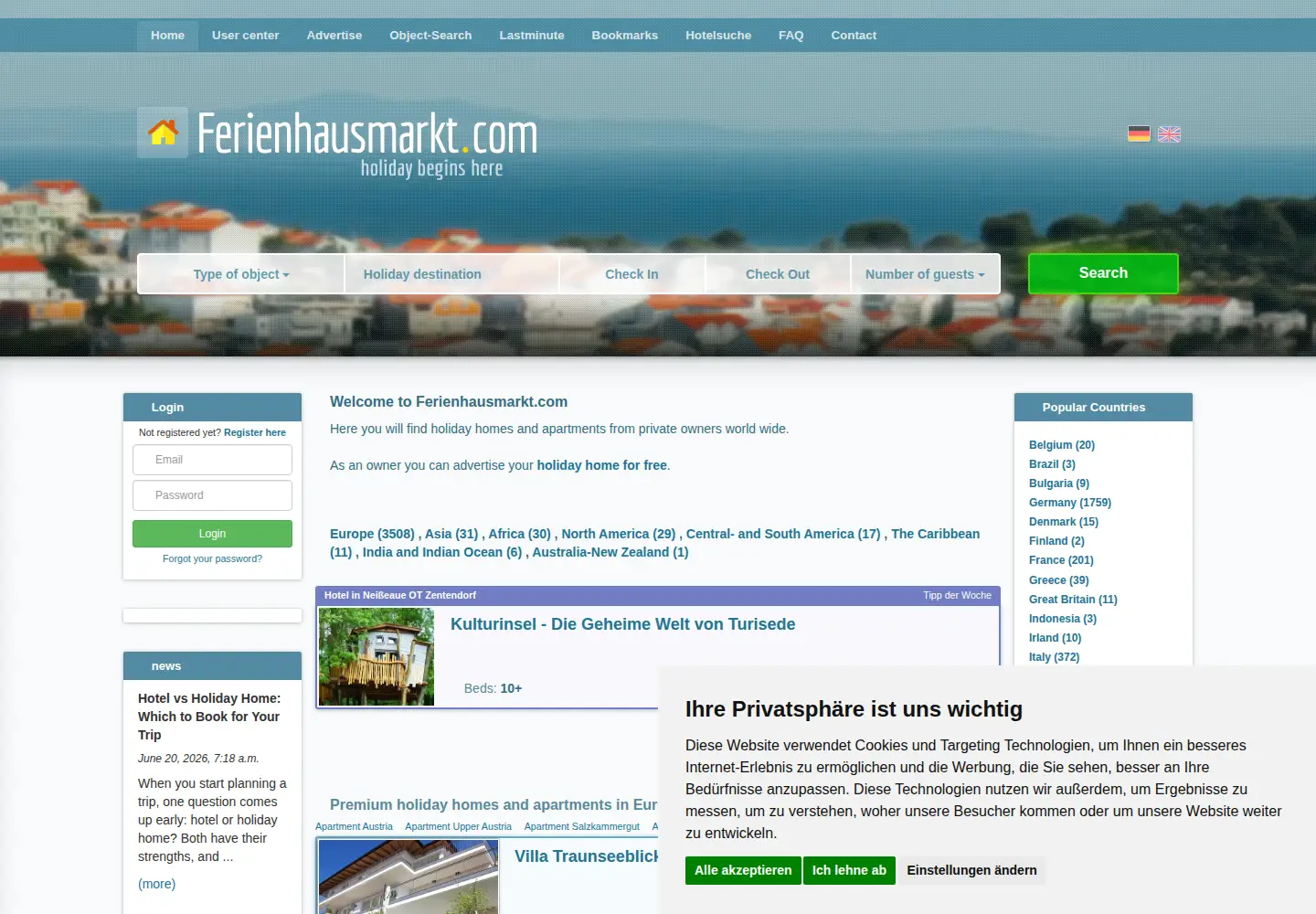 Screenshot of ferienhausmarkt.com