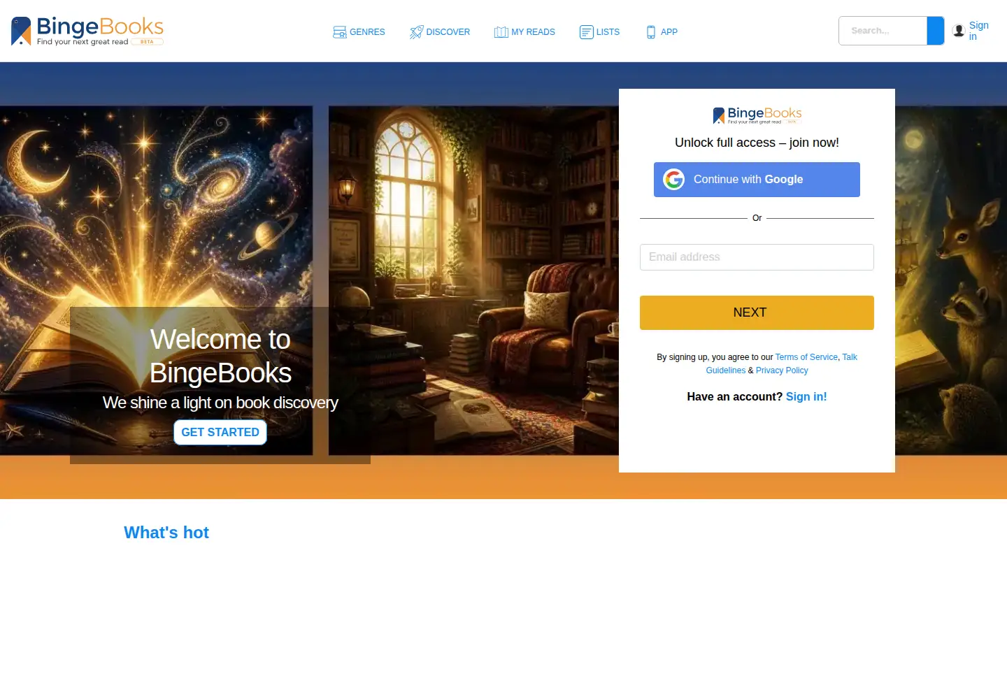 Captured homepage of bingebooks.com in the current scan
