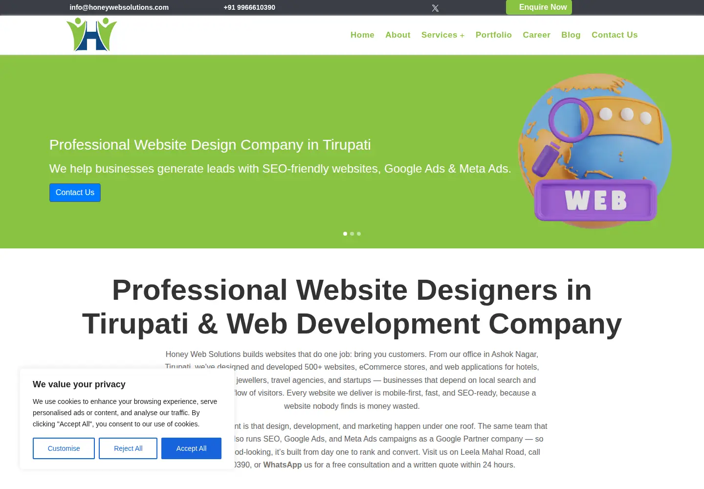 Captured homepage of honeywebsolutions.com in the current scan