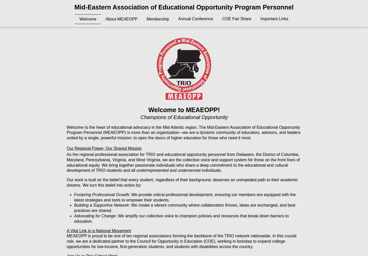 Captured homepage of meaeopp.org in the current scan