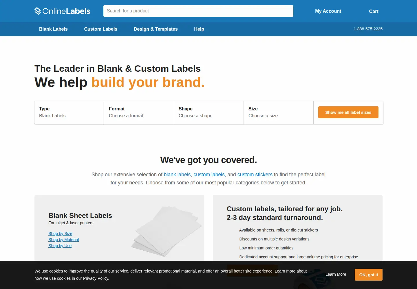 Screenshot of onlinelabels.com