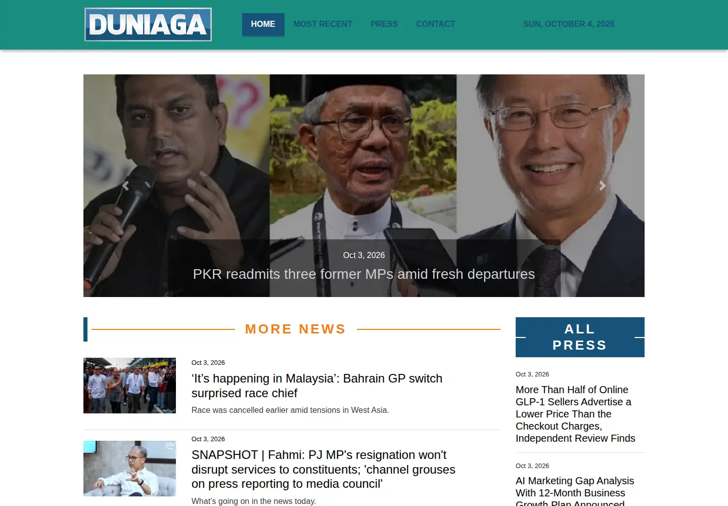 Captured homepage of duniaga.com in the current scan