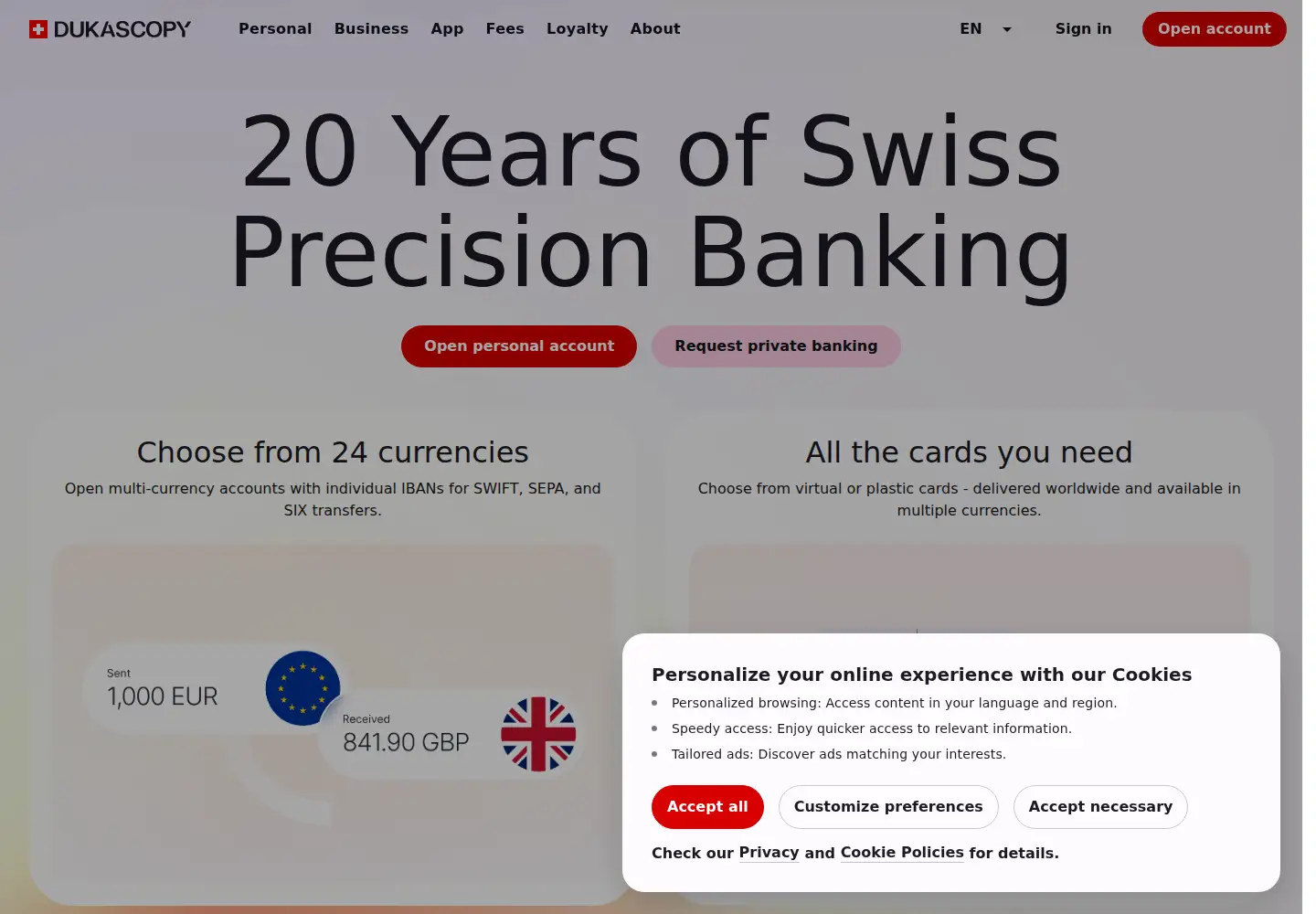 Screenshot of dukascopy.bank