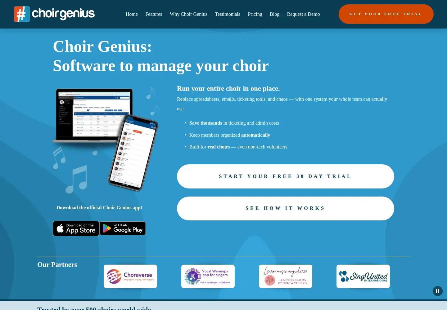 Captured homepage of choirgenius.com in the current scan