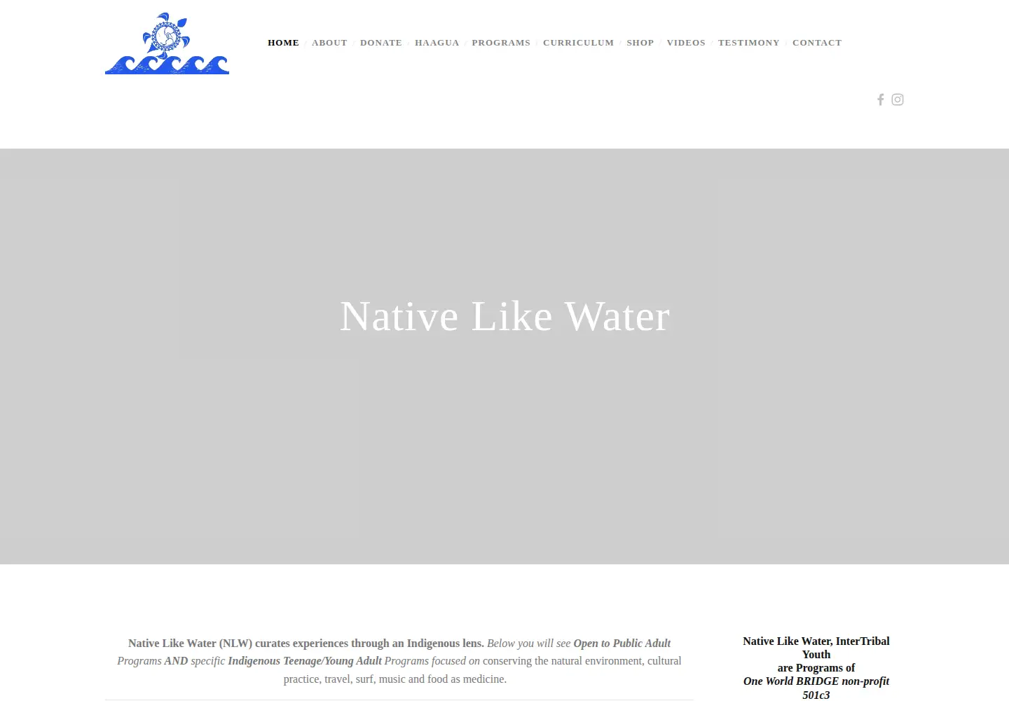 Captured homepage of nativelikewater.org in the current scan