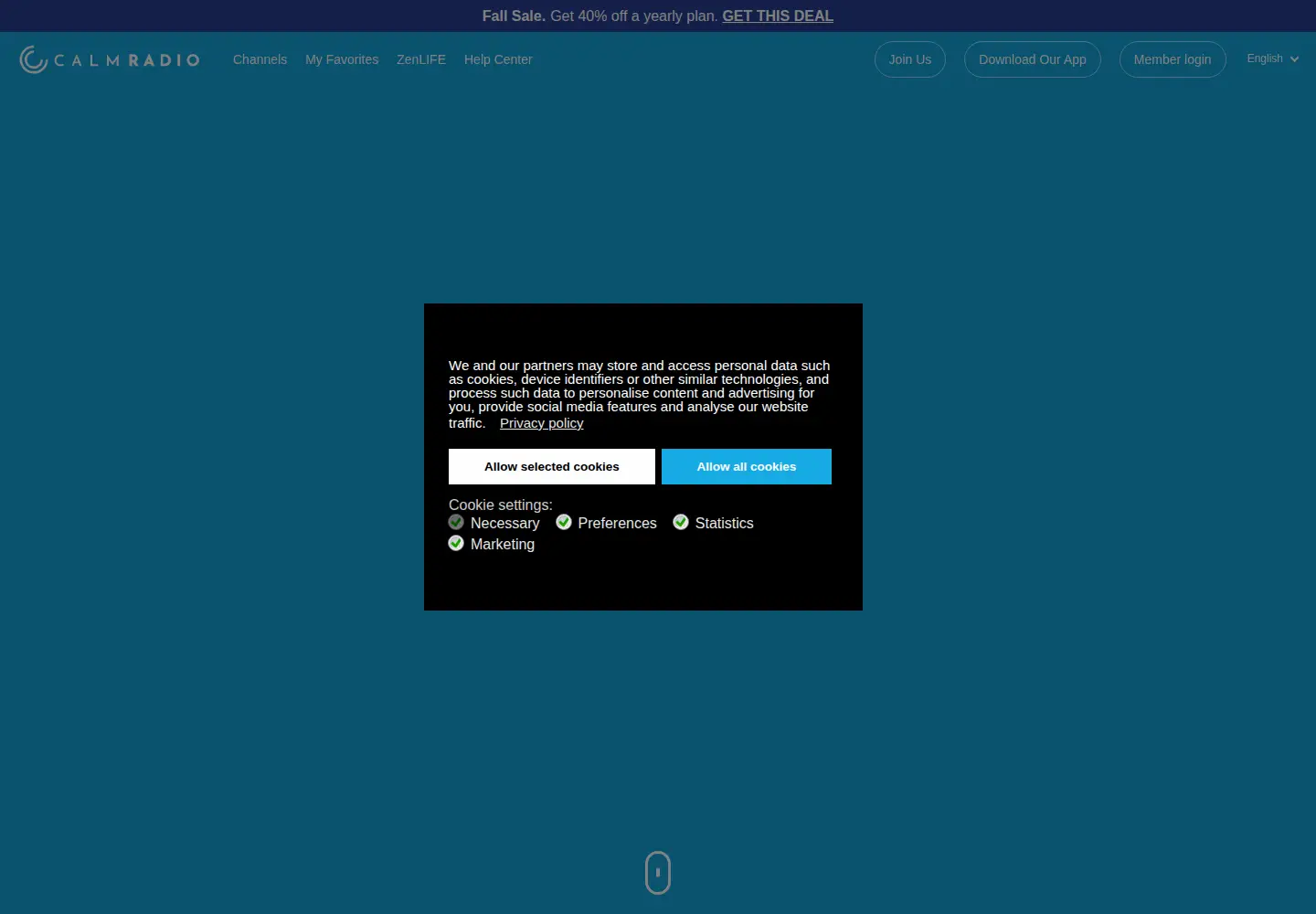 Captured homepage of calmradio.com in the current scan