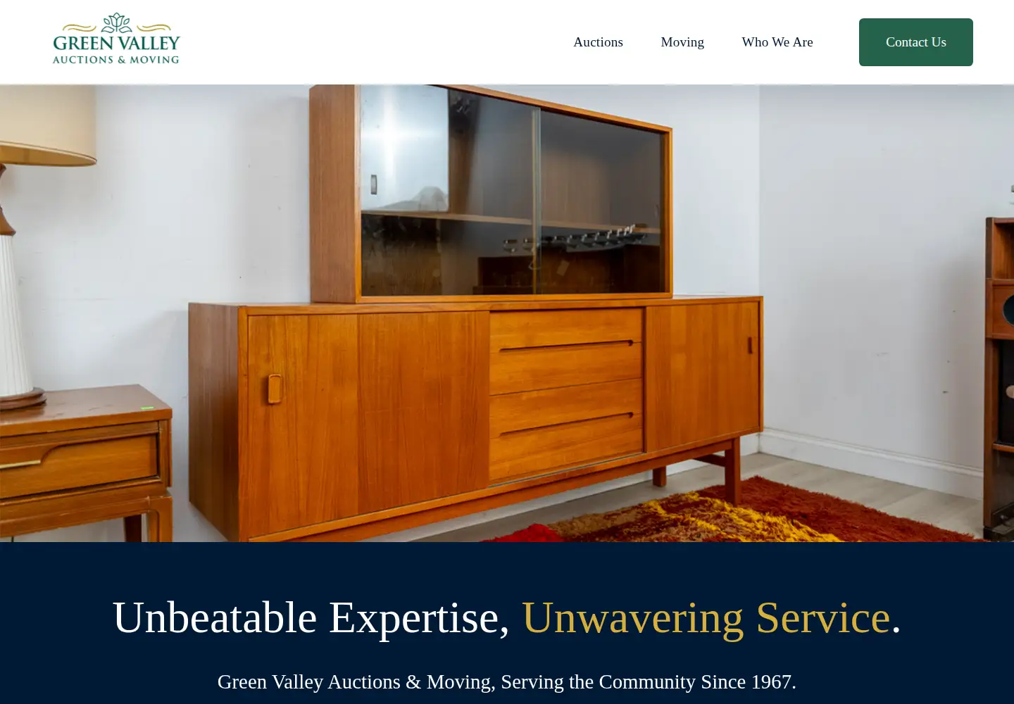 Captured homepage of greenvalleyauctionsandmoving.com in the current scan