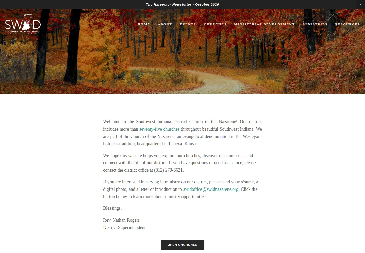 Captured homepage of swidnazarene.org in the current scan