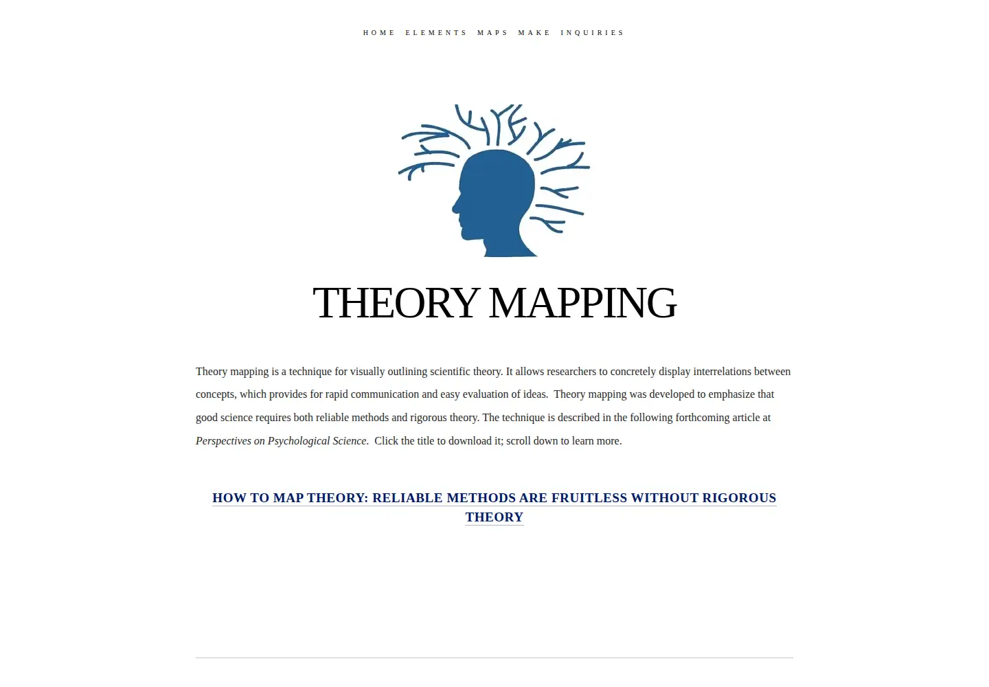 Captured homepage of theorymaps.org in the current scan