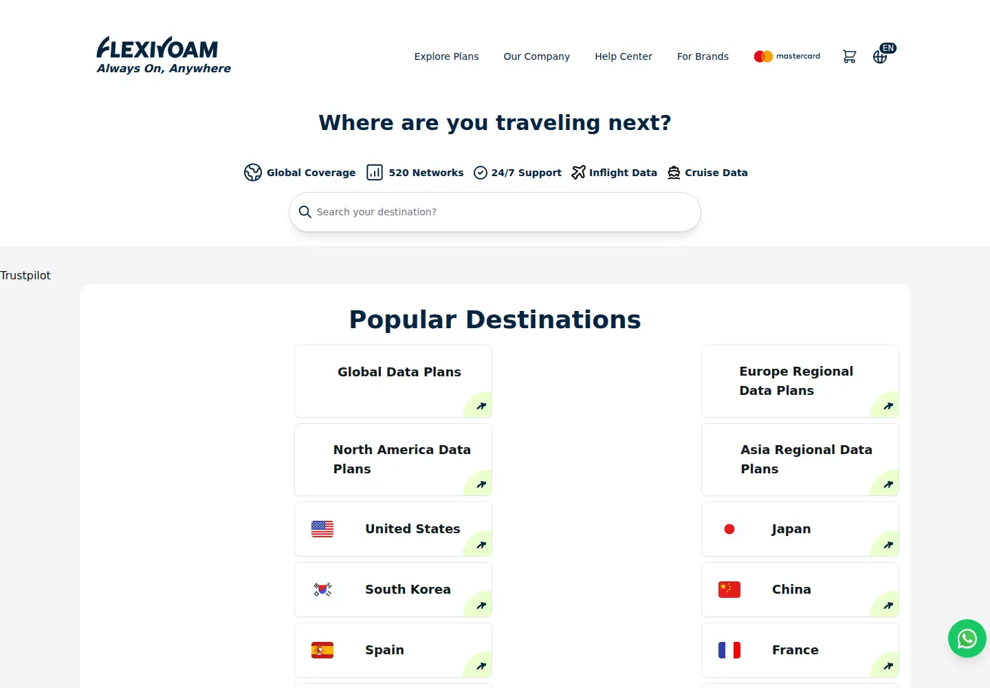 Screenshot of flexiroam.com
