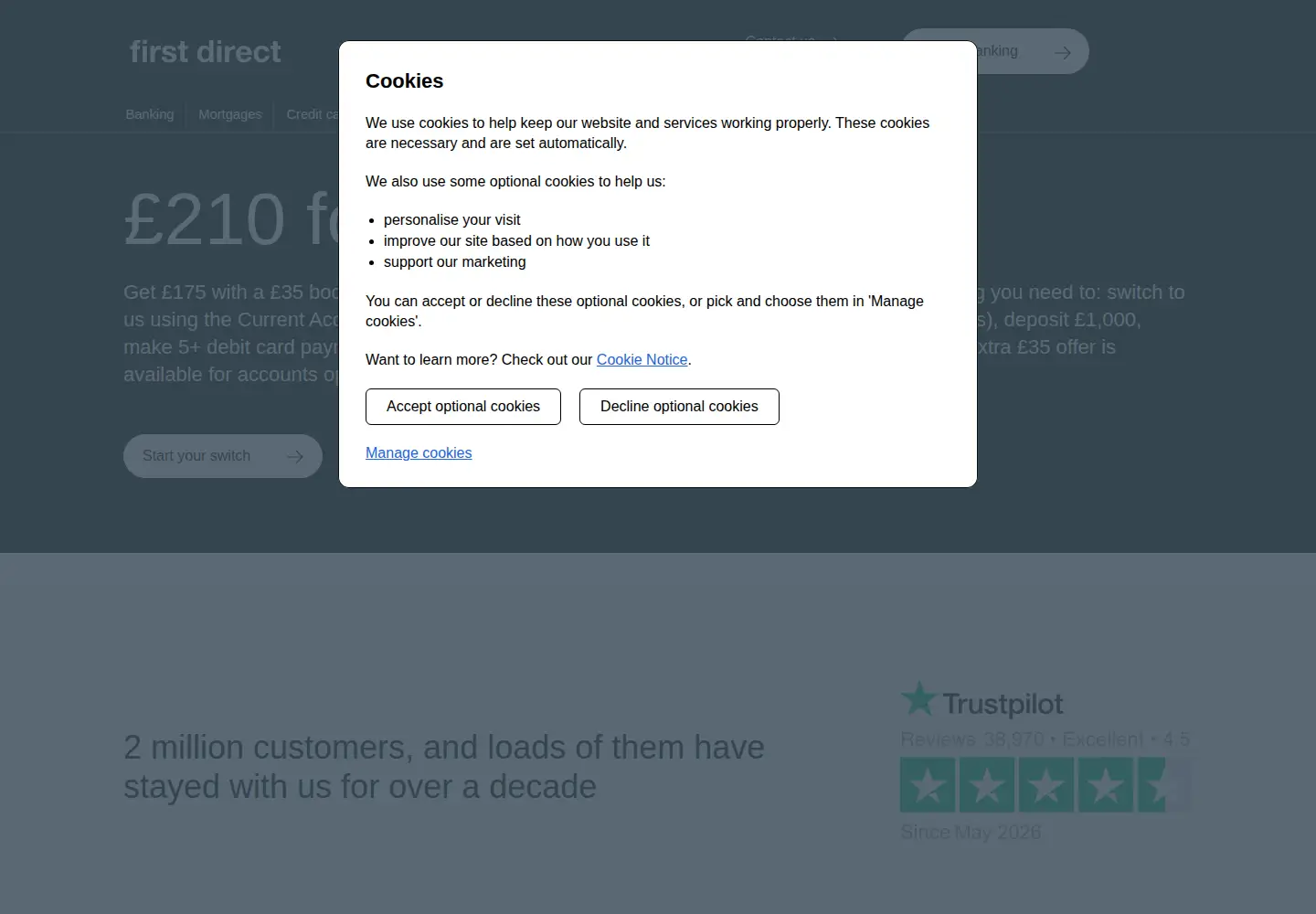 Captured homepage of firstdirect.com in the current scan