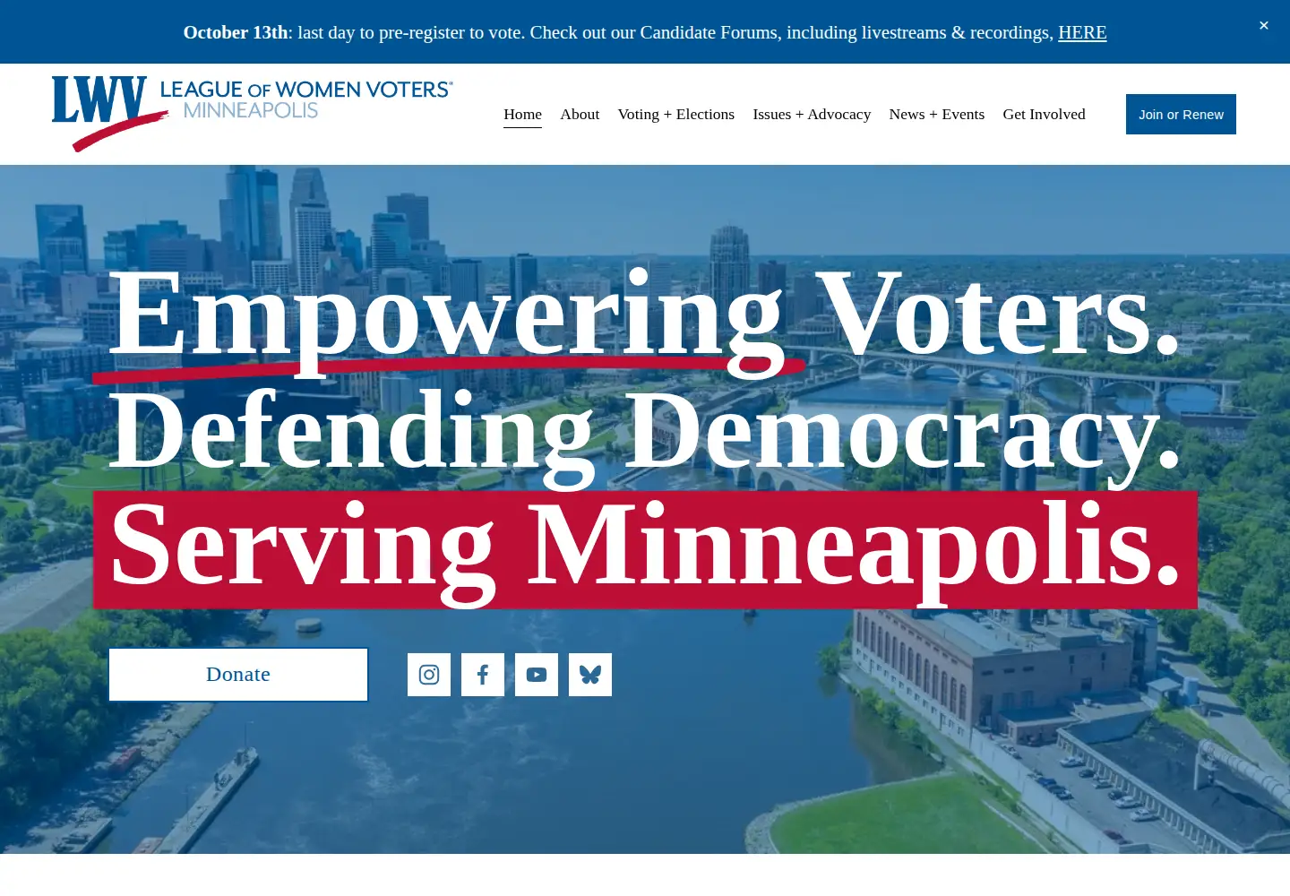 Captured homepage of lwvmpls.org in the current scan