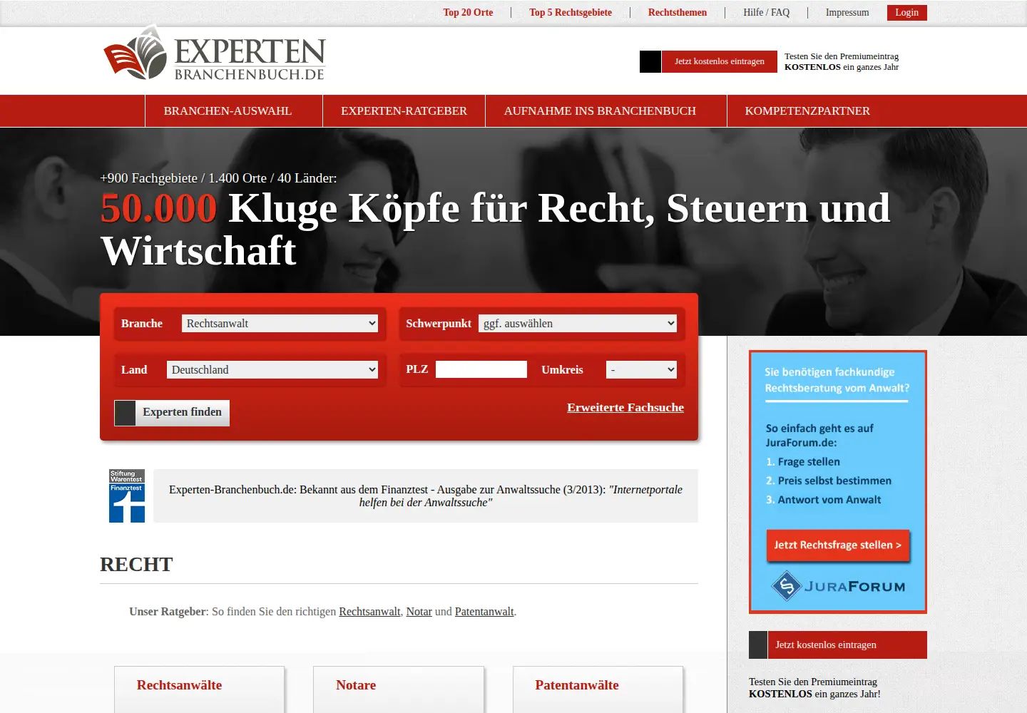 Captured homepage of experten-branchenbuch.de in the current scan
