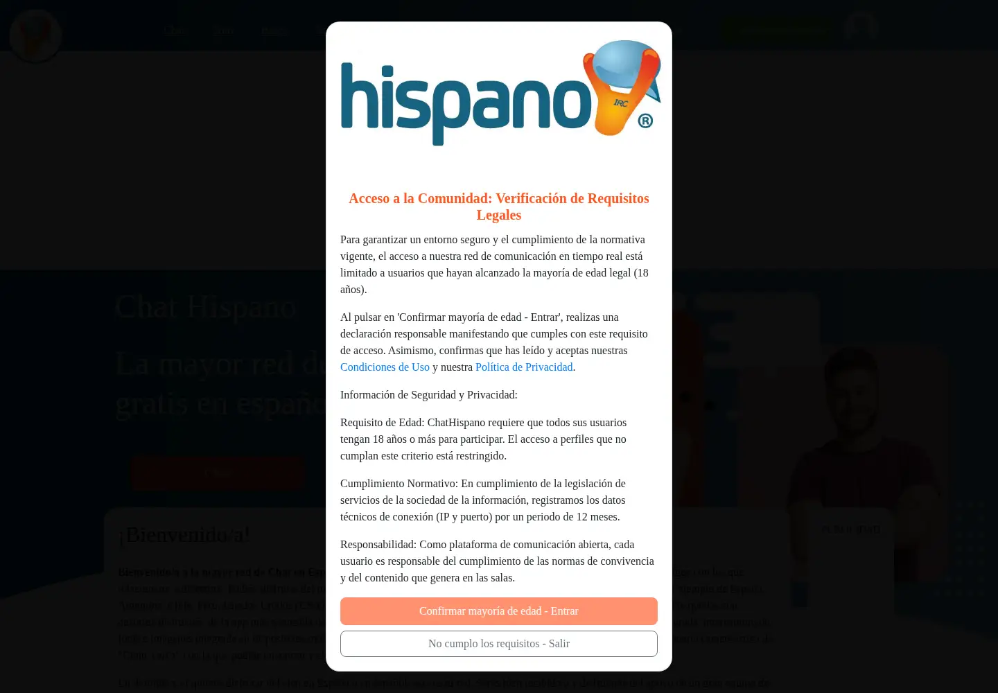 Screenshot of chathispano.com
