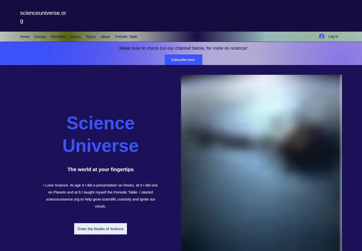 Captured homepage of scienceuniverse.org in the current scan