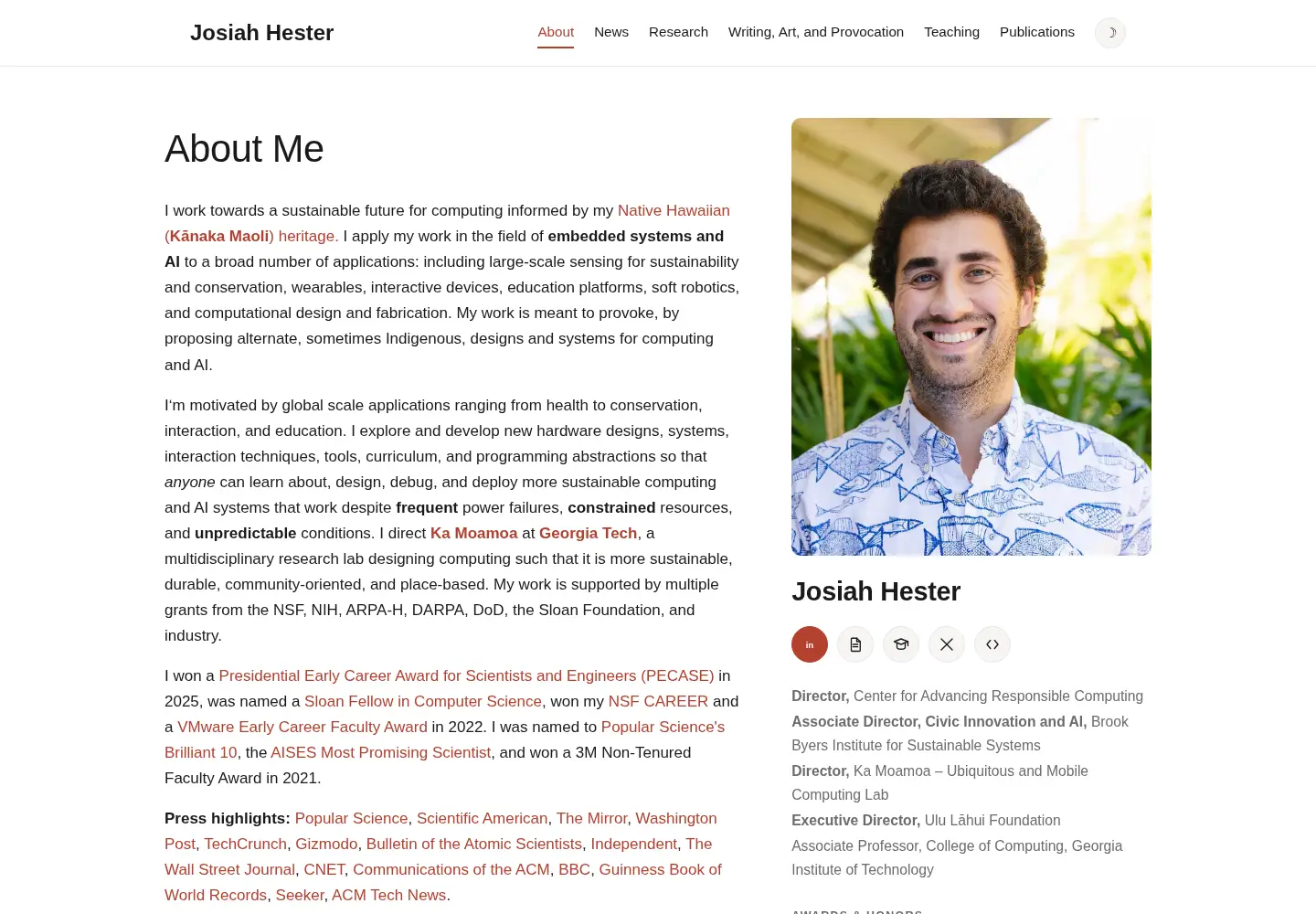 Captured homepage of josiahhester.com in the current scan