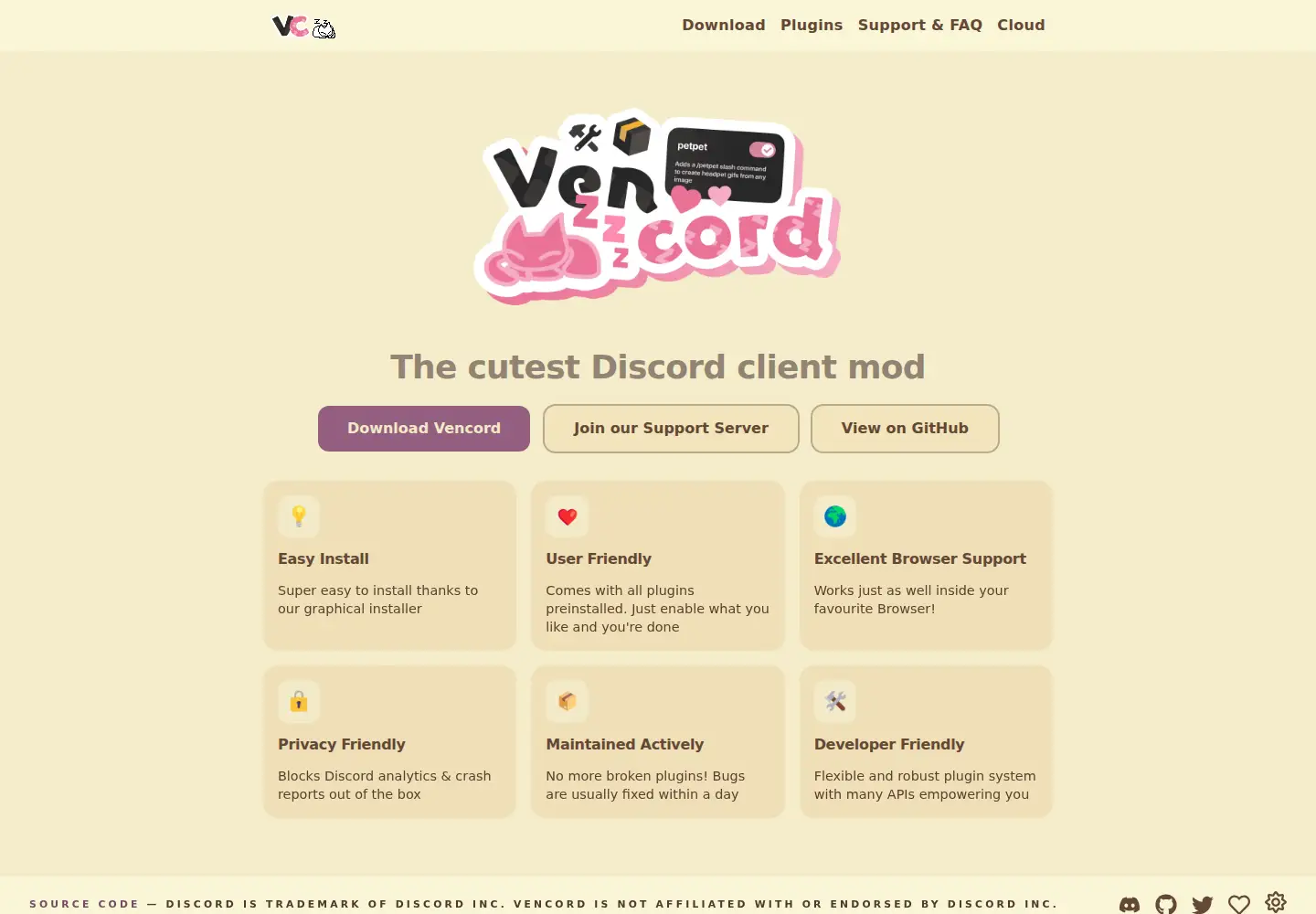 Screenshot of vencord.dev
