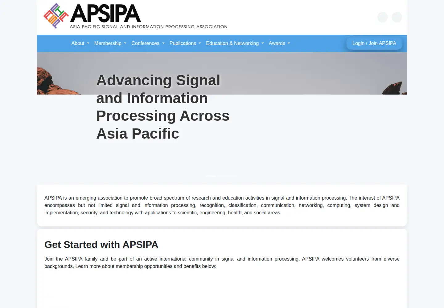 Captured homepage of apsipa.org in the current scan