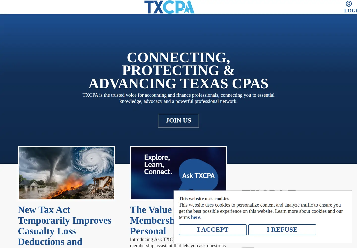 Captured homepage of tx.cpa in the current scan