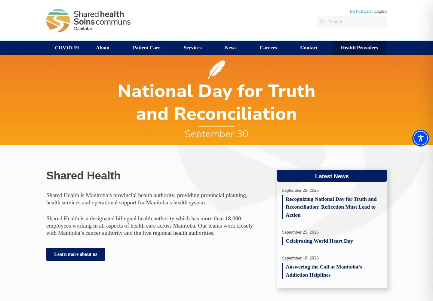 Screenshot of sharedhealthmb.ca