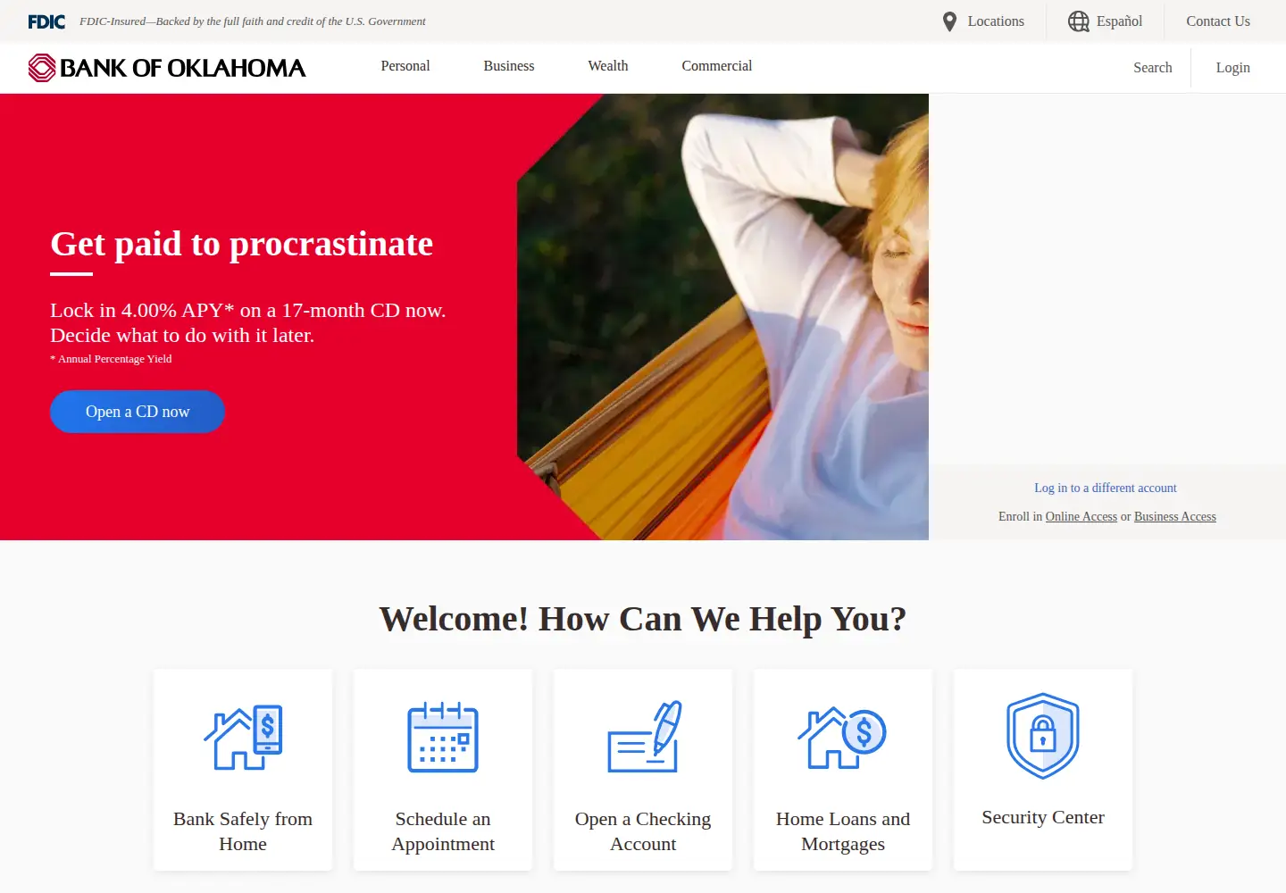 Screenshot of bankofoklahoma.com