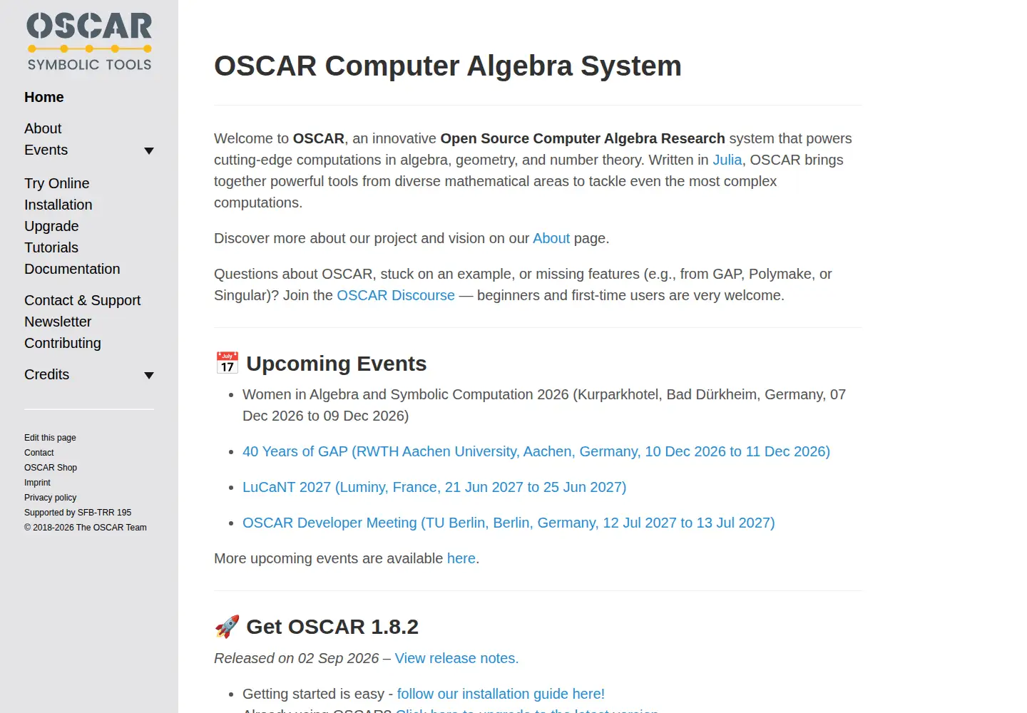 Screenshot of oscar-system.org