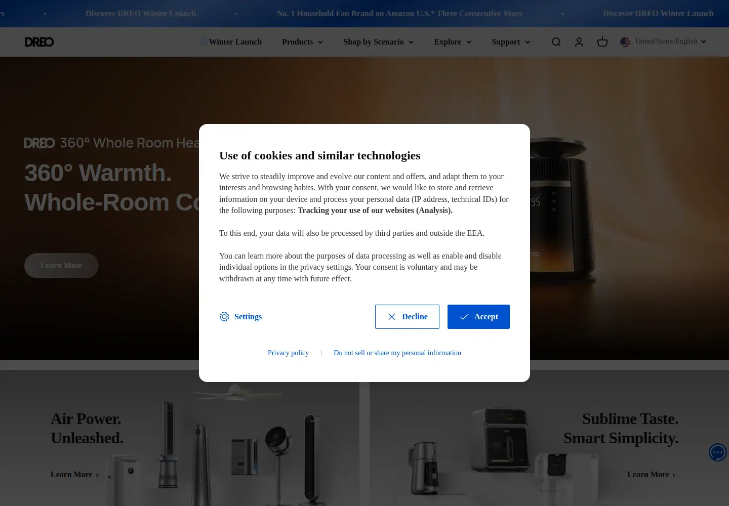 Screenshot of dreo.com