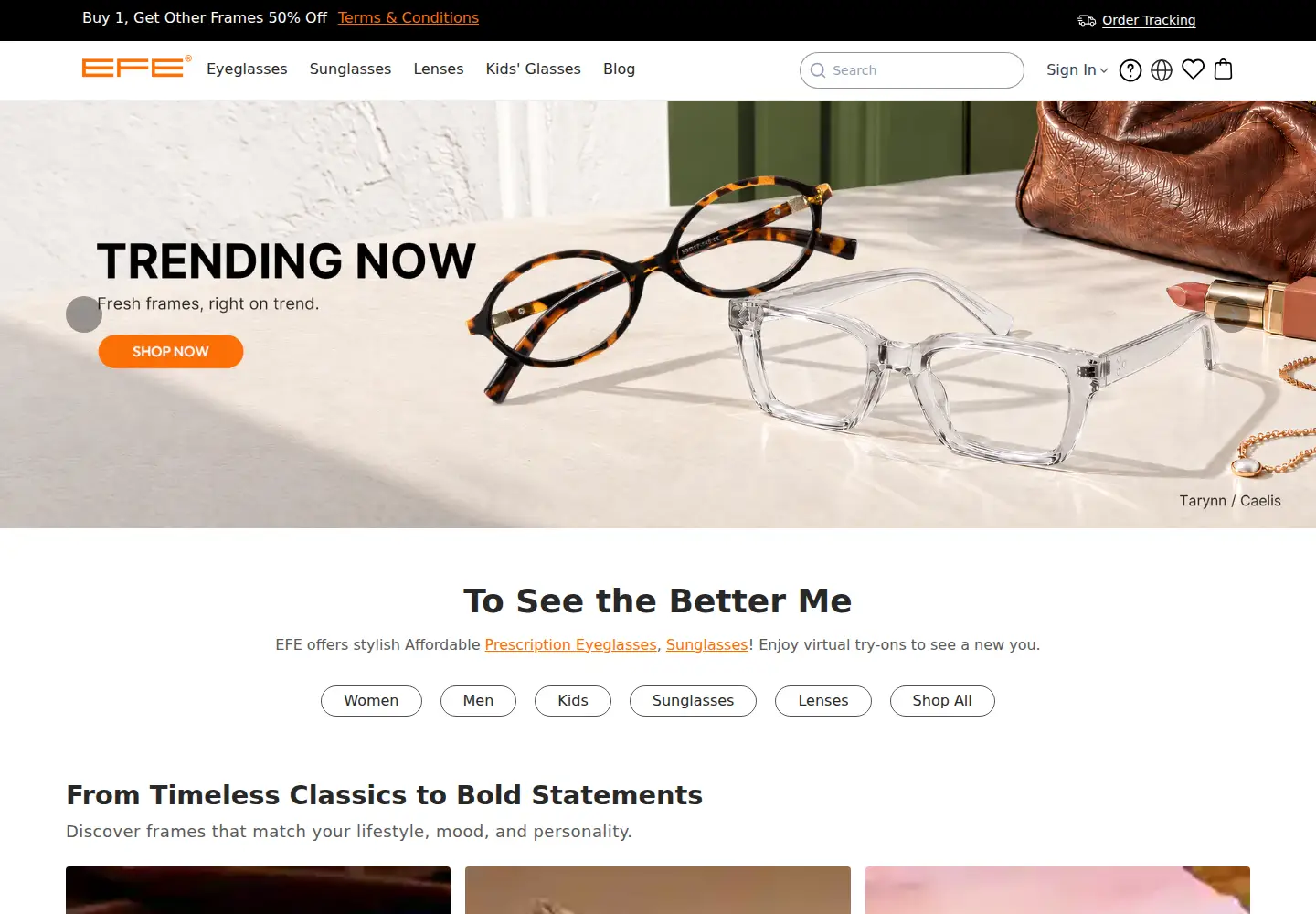 Captured homepage of efeglasses.com in the current scan