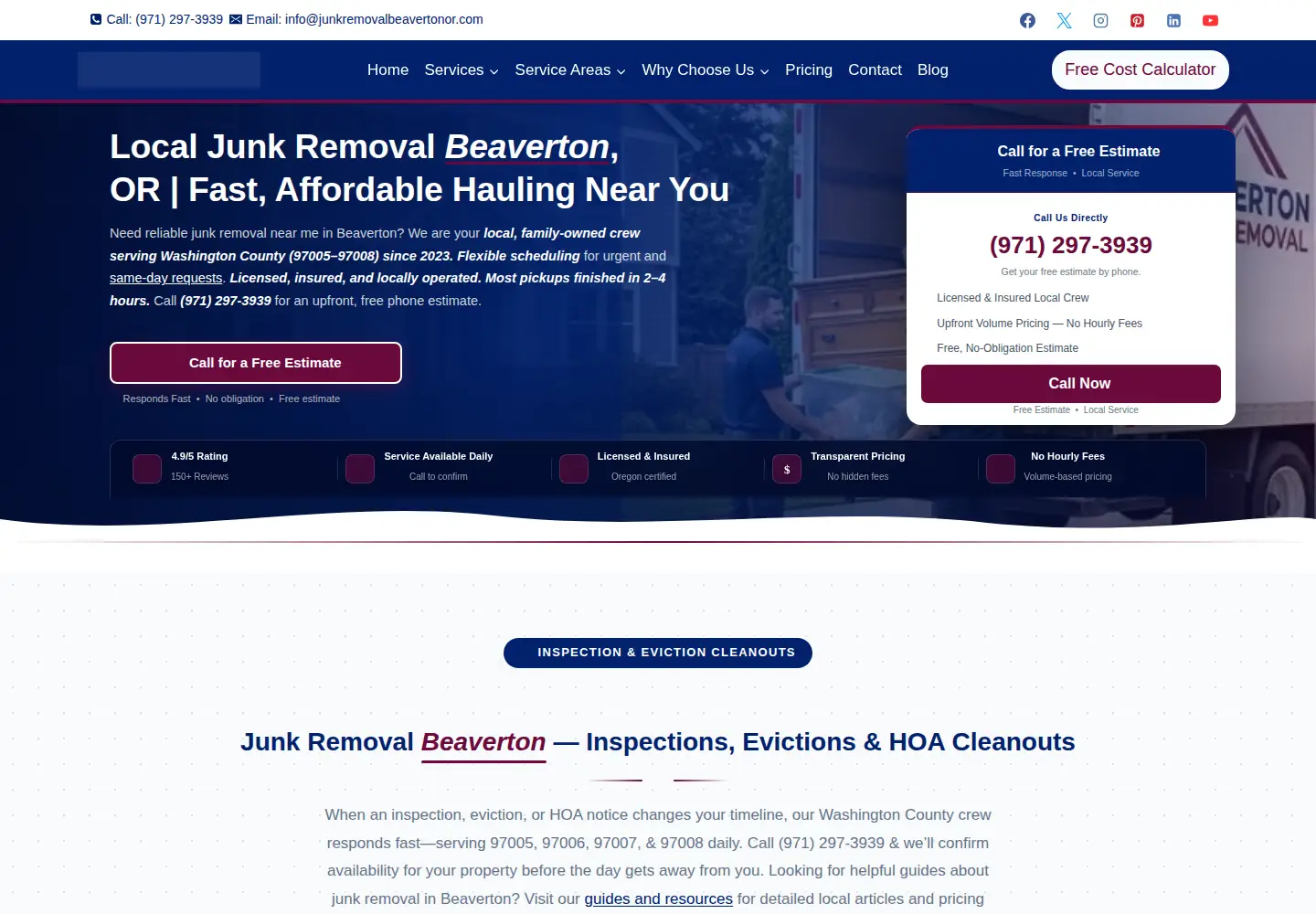 Captured homepage of junkremovalbeavertonor.com in the current scan