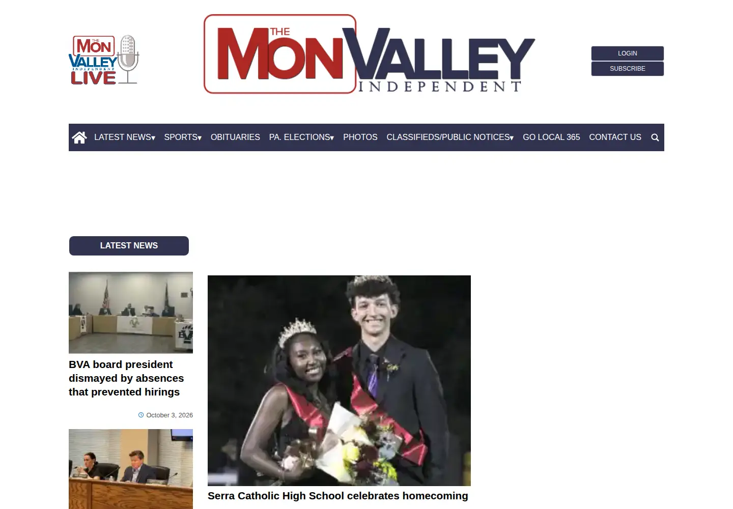 Captured homepage of monvalleyindependent.com in the current scan