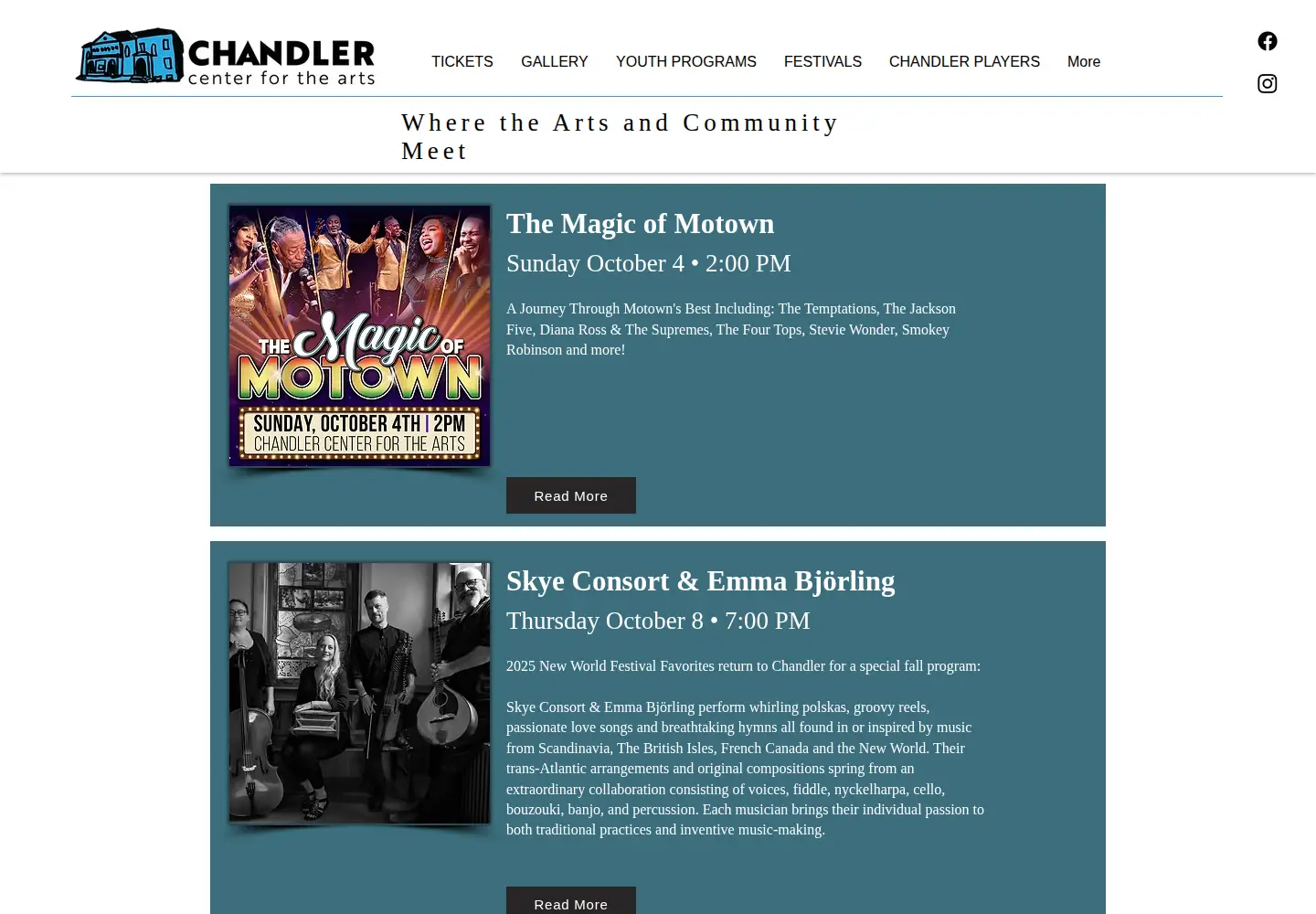 Captured homepage of chandler-arts.org in the current scan